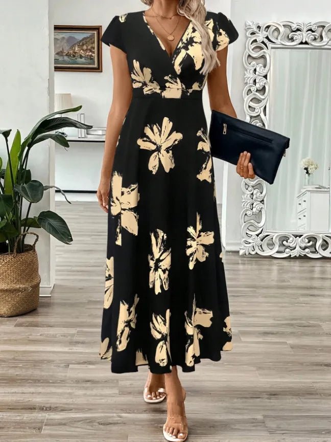 Printed Surplice Wrap Midi Dress - adritiX