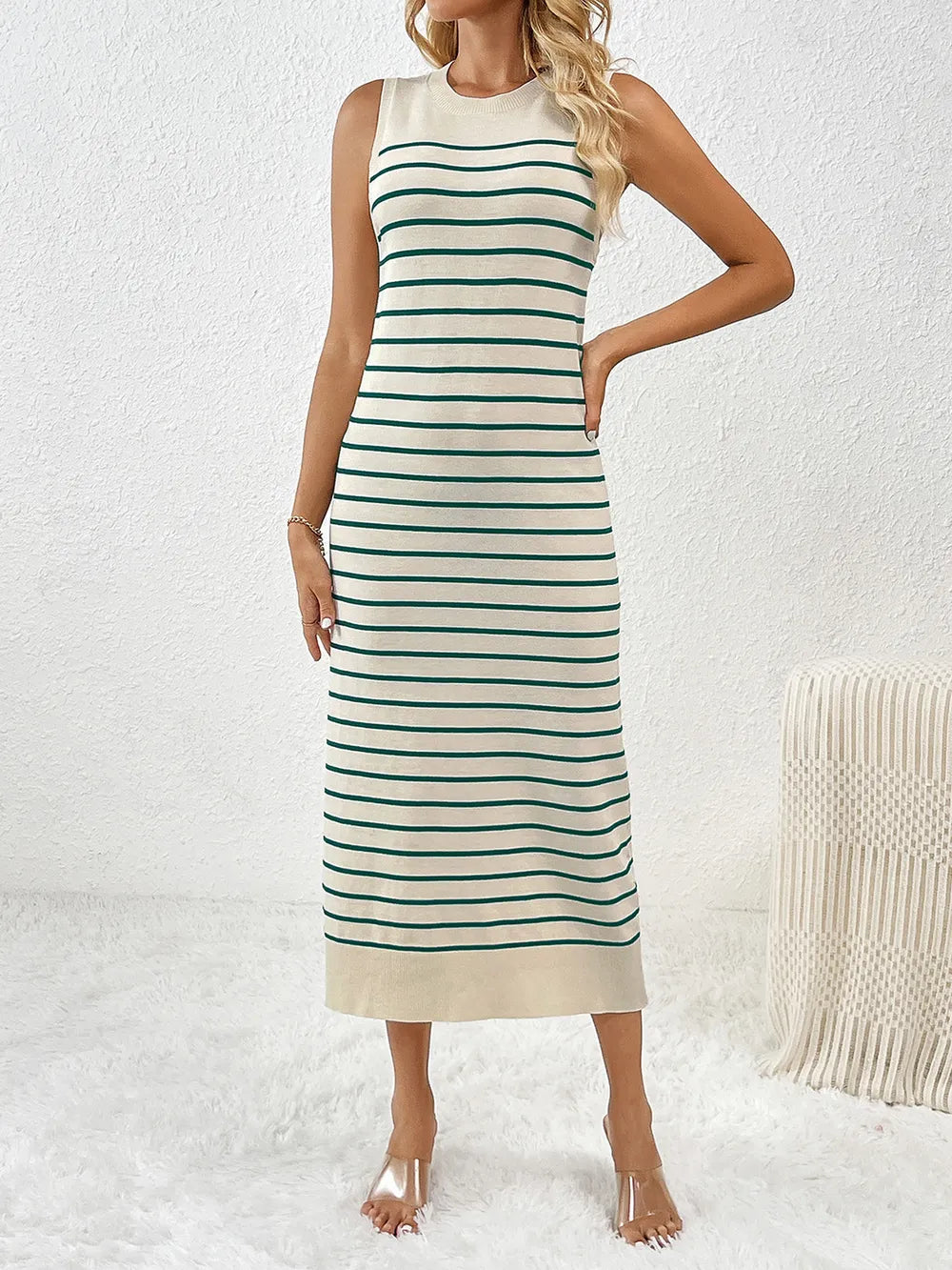 Round Neck Sleeve Midi Knit Dress - adritiX