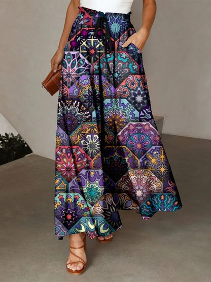 Printed Maxi Skirt with Pockets - adritiX