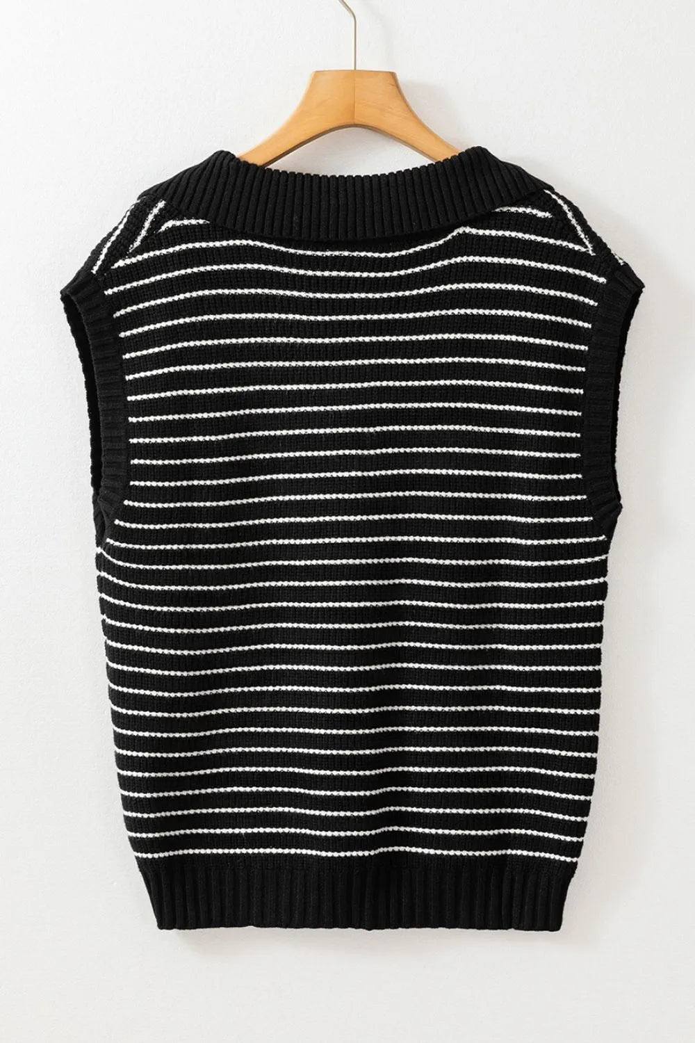 Stripe Turn-Down Johnny Collar Sweater Vest - adritiX