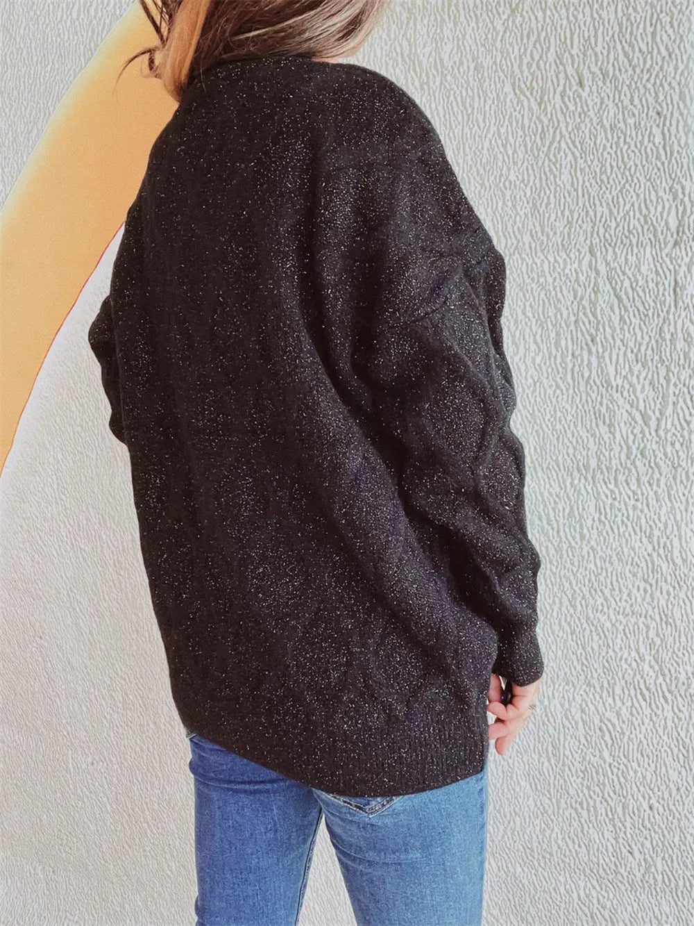 Diamond Round Neck Long Sleeve Sweater - adritiX