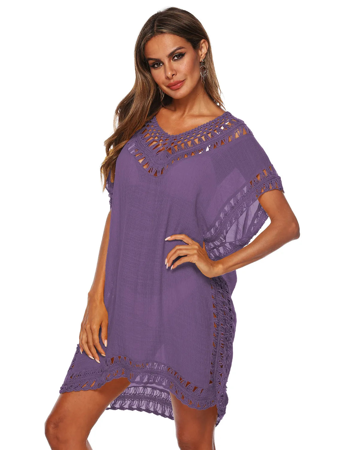 Bohemian Crochet Trim Beach Cover Up Dress - adritiX