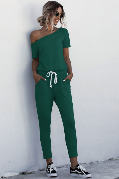 Elegant Asymmetrical Neck Tied Jumpsuit with Pockets - adritiX