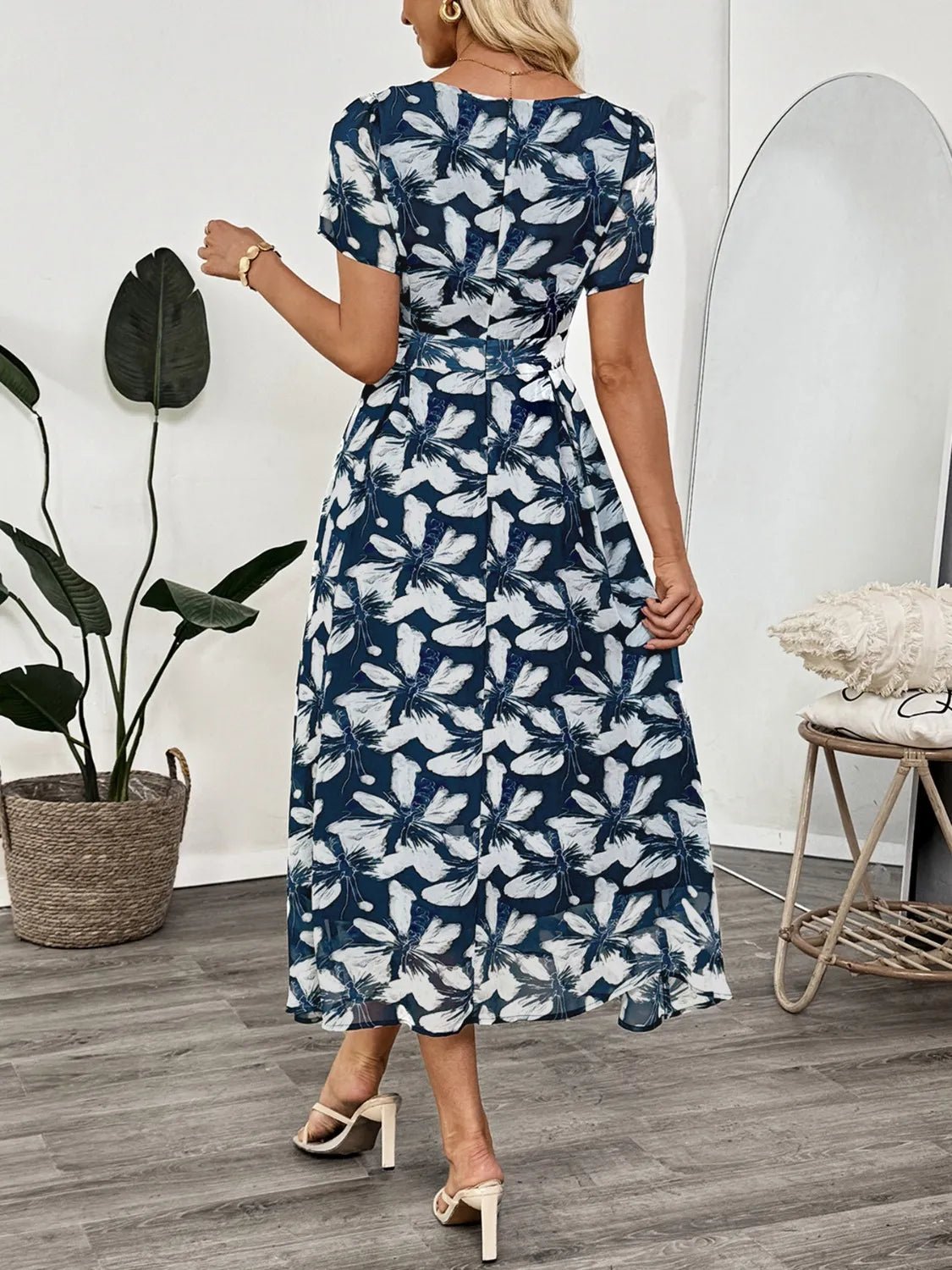 Printed Square Neck Midi Dress - adritiX