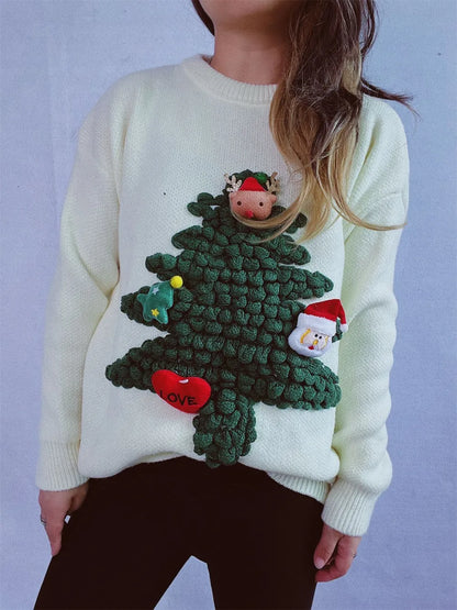 Elegant Christmas Tree Round Neck Long Sleeve Sweater - adritiX