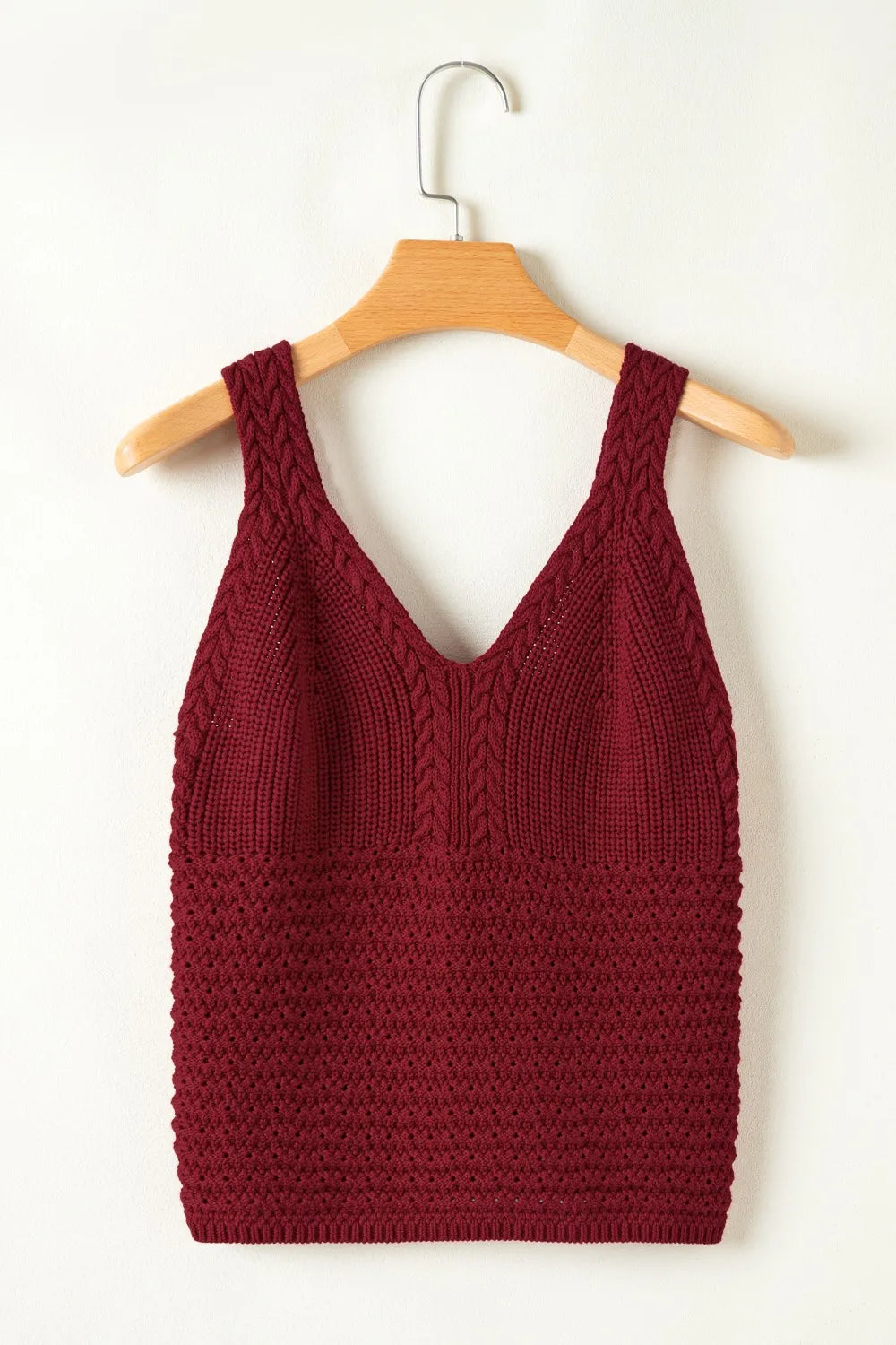 Cable Knit Pointelle Slim Fit V Neck Sweater Vest - adritiX