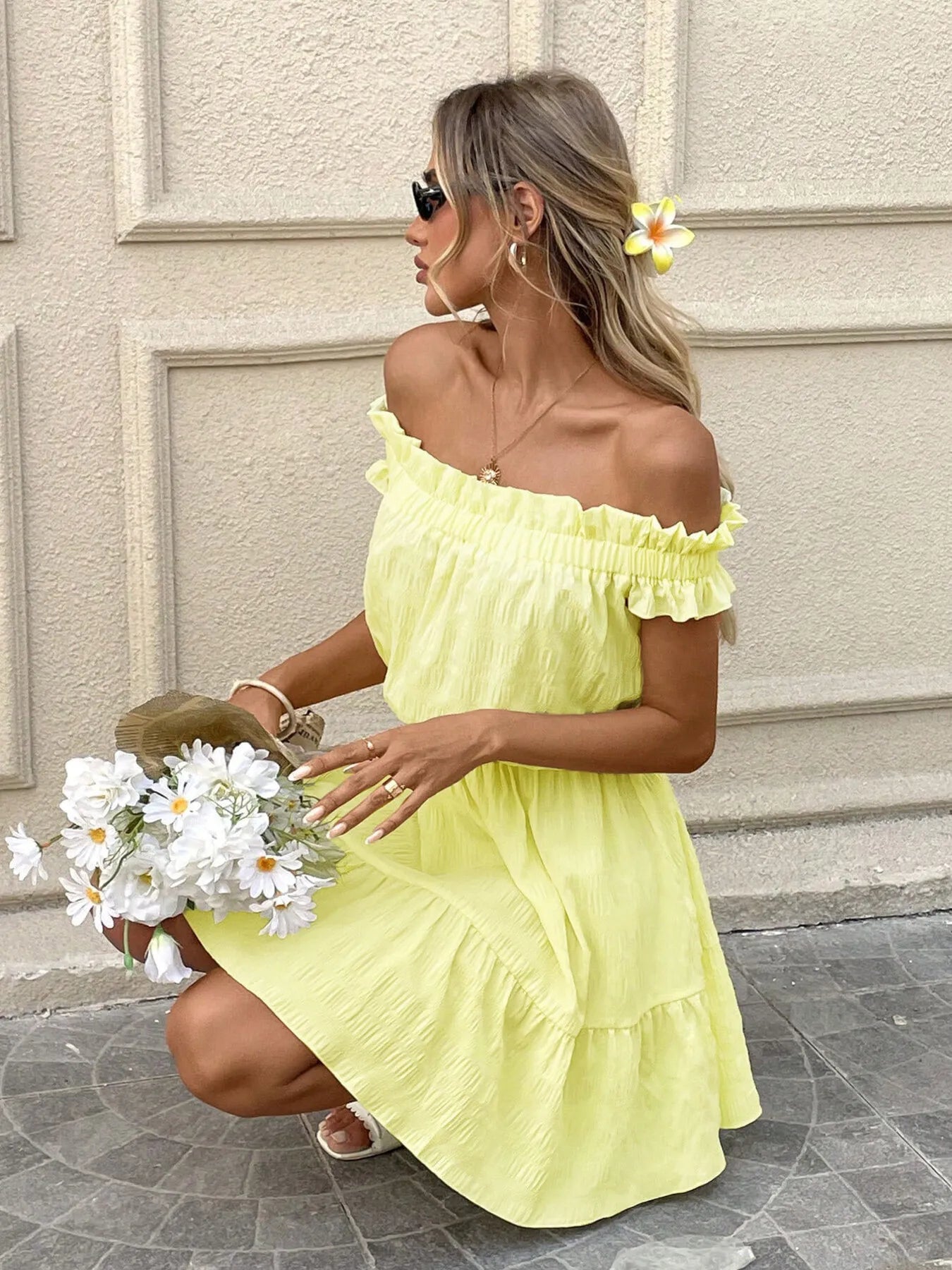 Off-Shoulder Ruffle Hem Summer Dress - adritiX