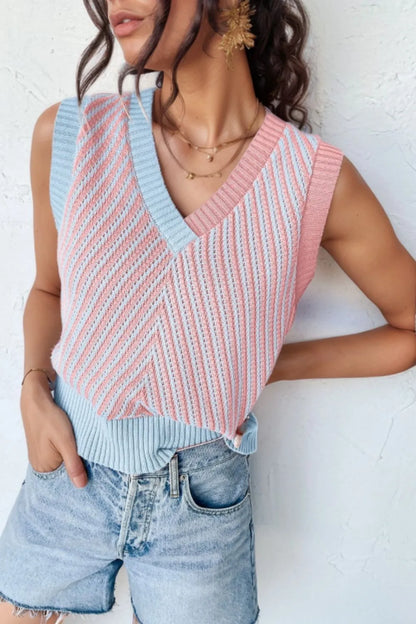 V-Neck Contrast Sweater Vest - adritiX