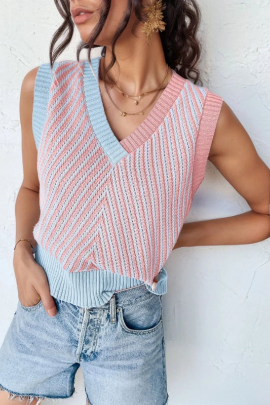 V-Neck Contrast Sweater Vest - adritiX