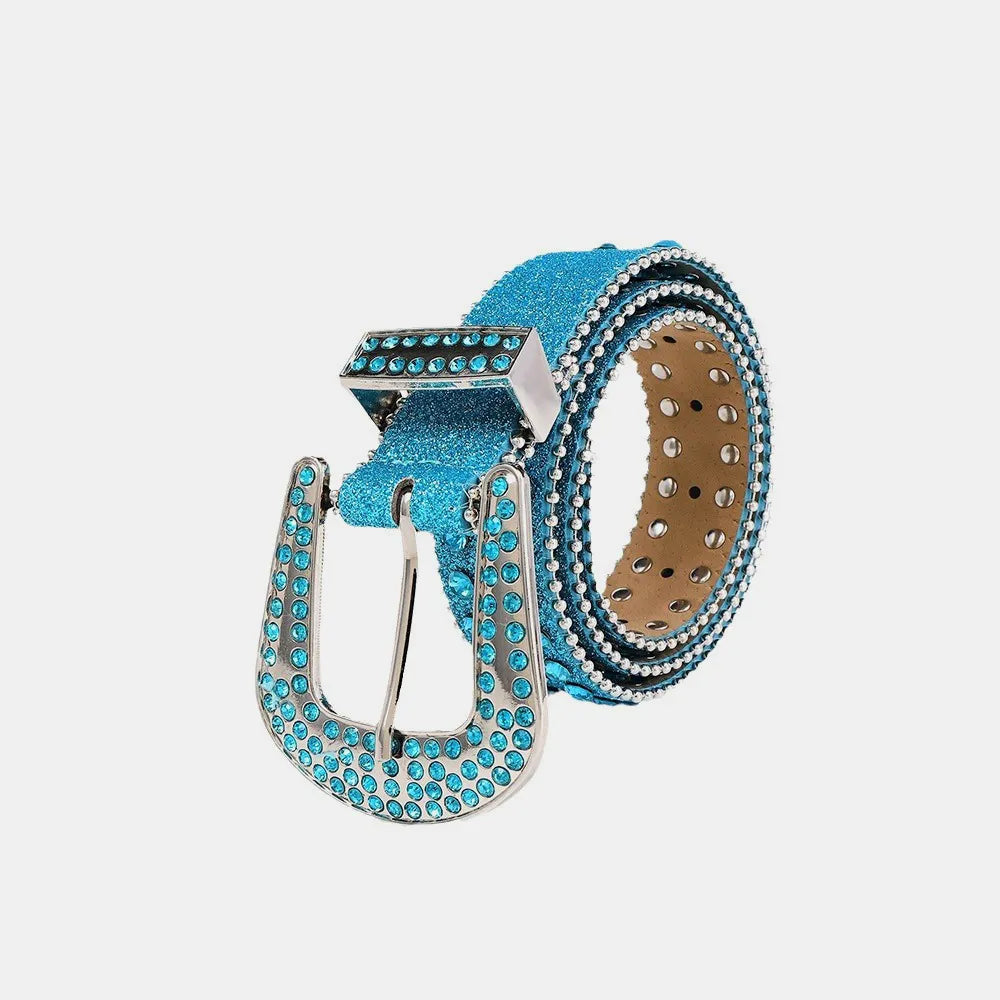 Rhinestone PU Leather Belt - adritiX