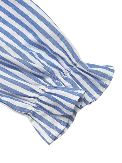 Striped Half Sleeve Mini Shirt Dress - adritiX