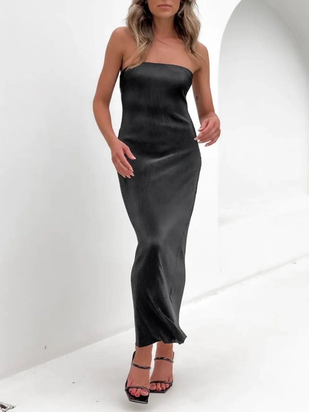 Lace-Up Back Tube Maxi Dress - adritiX