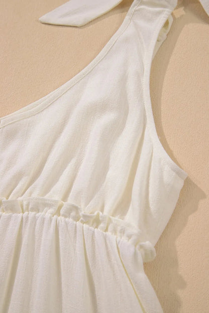 Solid Color Tied Straps Ruffle Tiered Mini Dress - adritiX