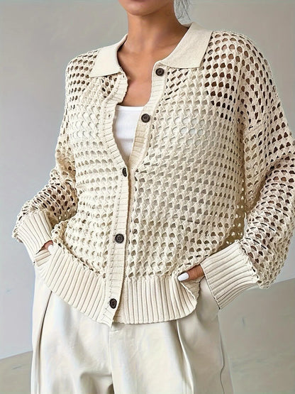 Hollow Out Knit Button Front Cardigan - adritiX