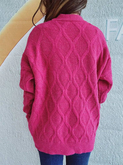 Diamond Round Neck Long Sleeve Sweater - adritiX