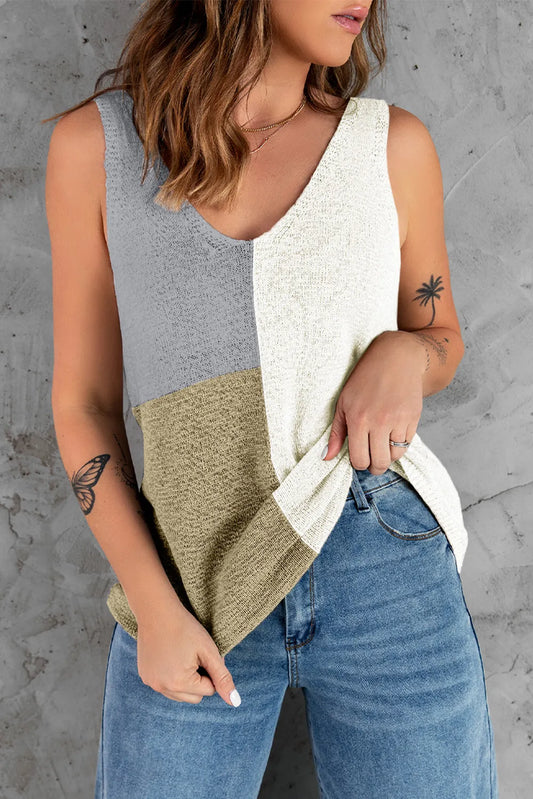 Color Block V-Neck Knit Vest - adritiX