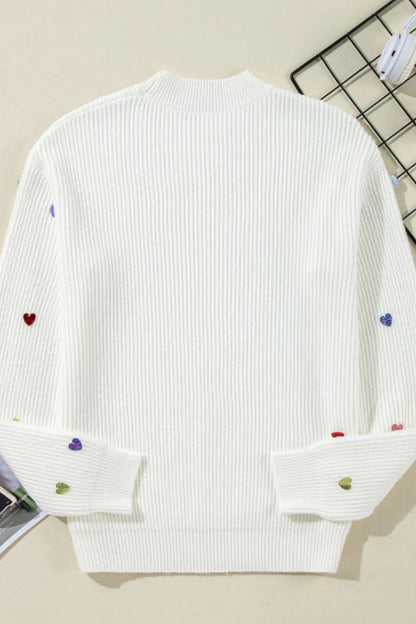 Heart Sequin Round Neck Long Sleeve Sweater - adritiX