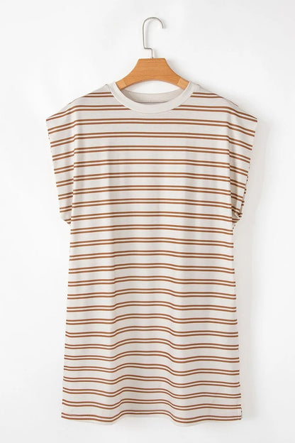 Stripe Round Neck Sleeveless Pocketed Mini Dress - adritiX