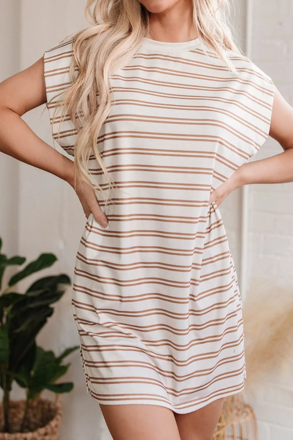 Stripe Round Neck Sleeveless Pocketed Mini Dress - adritiX