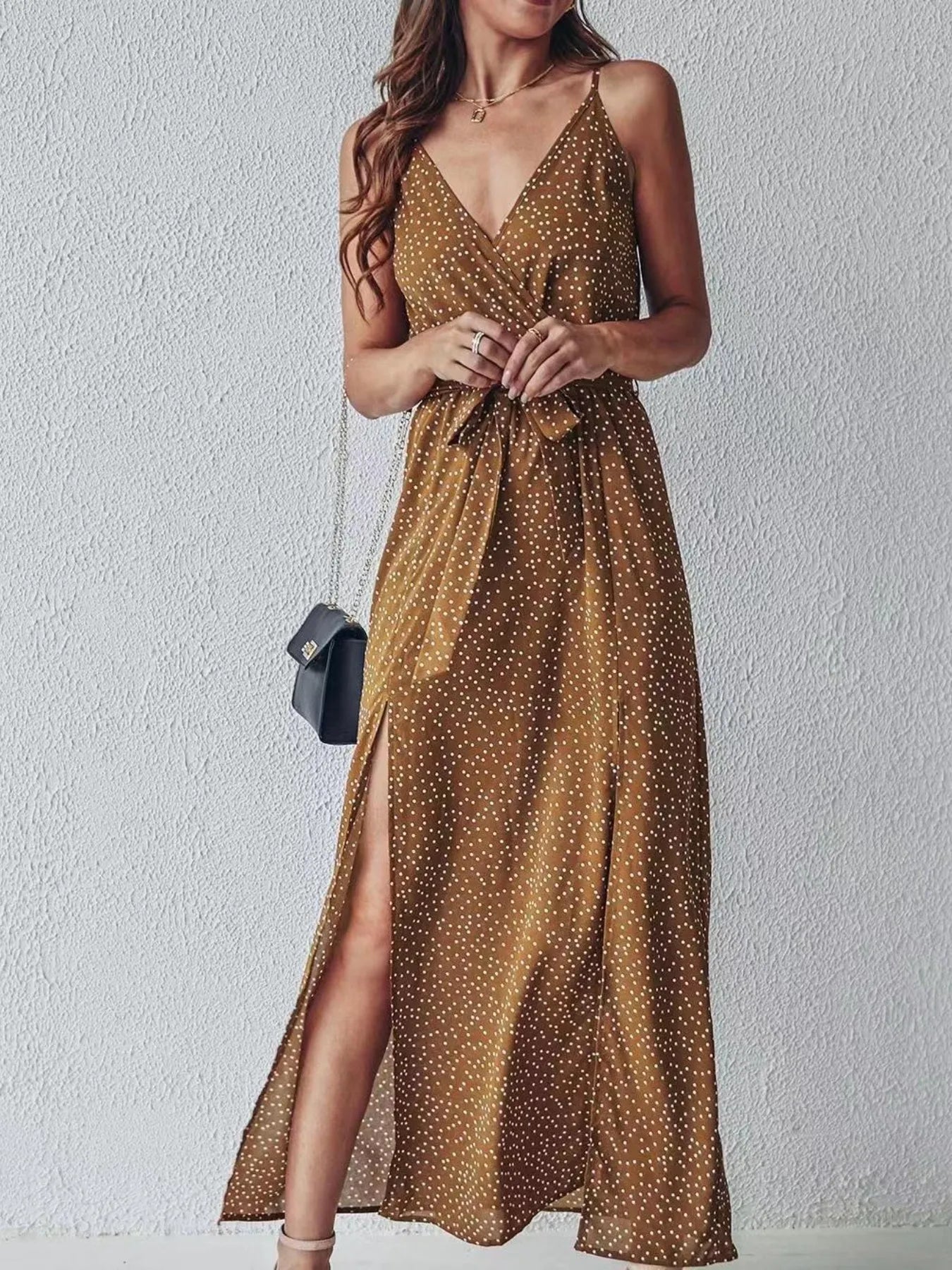Slit Printed Surplice Midi Dress - adritiX