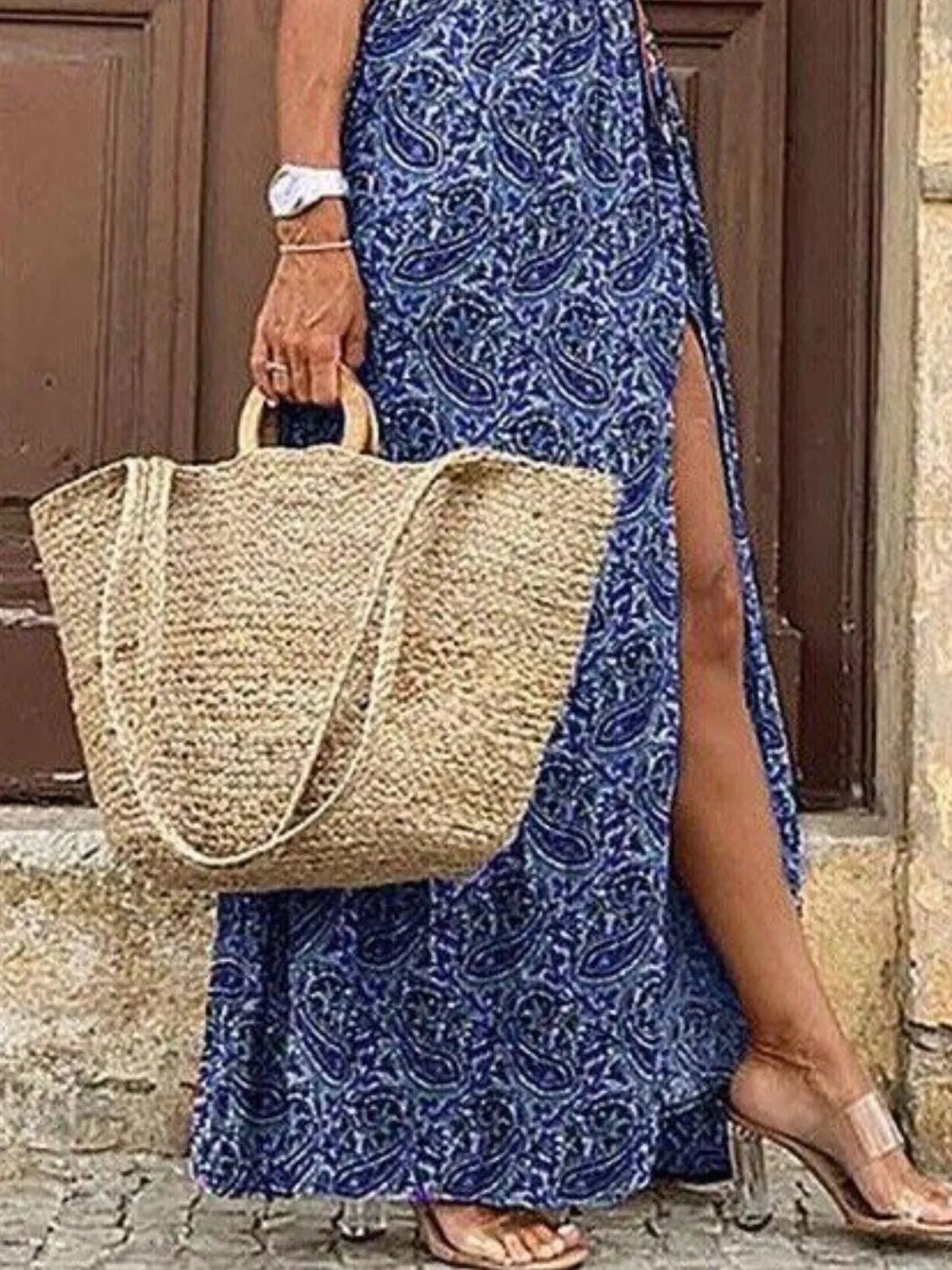 Full Size Printed V-Neck Short Sleeve Maxi Dress Plus Size - adritiX
