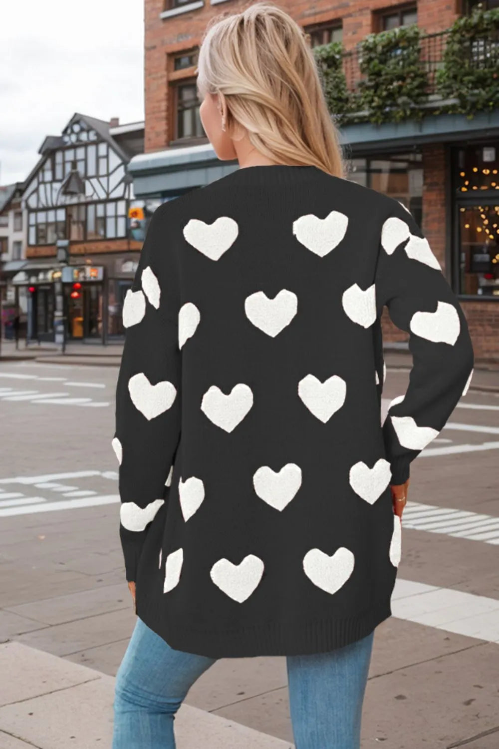 Heart Button Down Long Sleeve Cardigan - adritiX