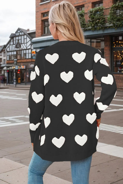 Heart Button Down Long Sleeve Cardigan - adritiX
