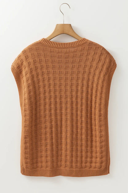 Round Neck Cap Sleeve Sweater Vest - adritiX