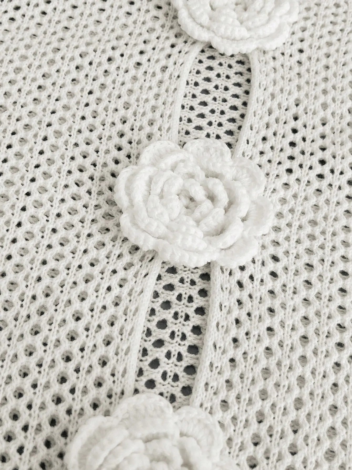Floral Crochet Cutout Knit Cover Up with Rose Appliques - adritiX