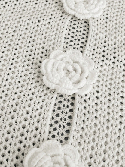 Floral Crochet Cutout Knit Cover Up with Rose Appliques - adritiX