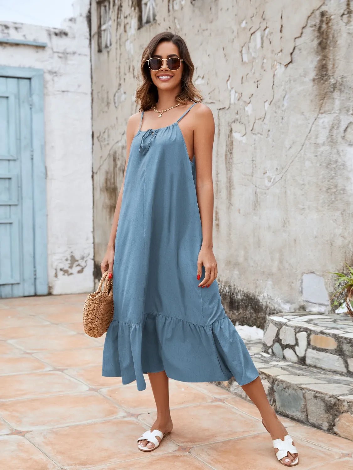 Ruffled Hem Midi Cami Dress - adritiX