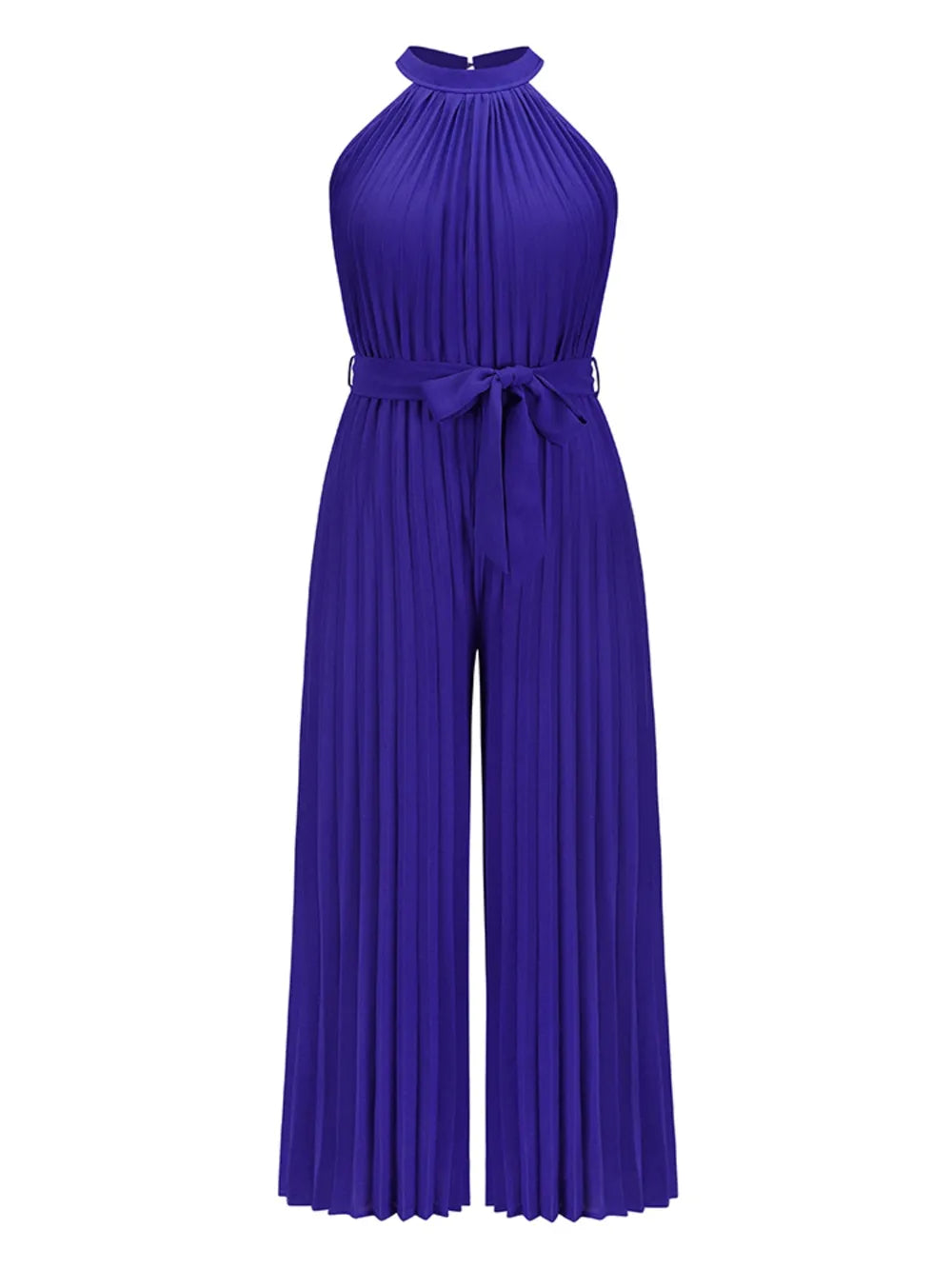 Elegant Cutout Tied Pleated Sleeveless Jumpsuit - adritiX