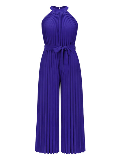 Elegant Cutout Tied Pleated Sleeveless Jumpsuit - adritiX
