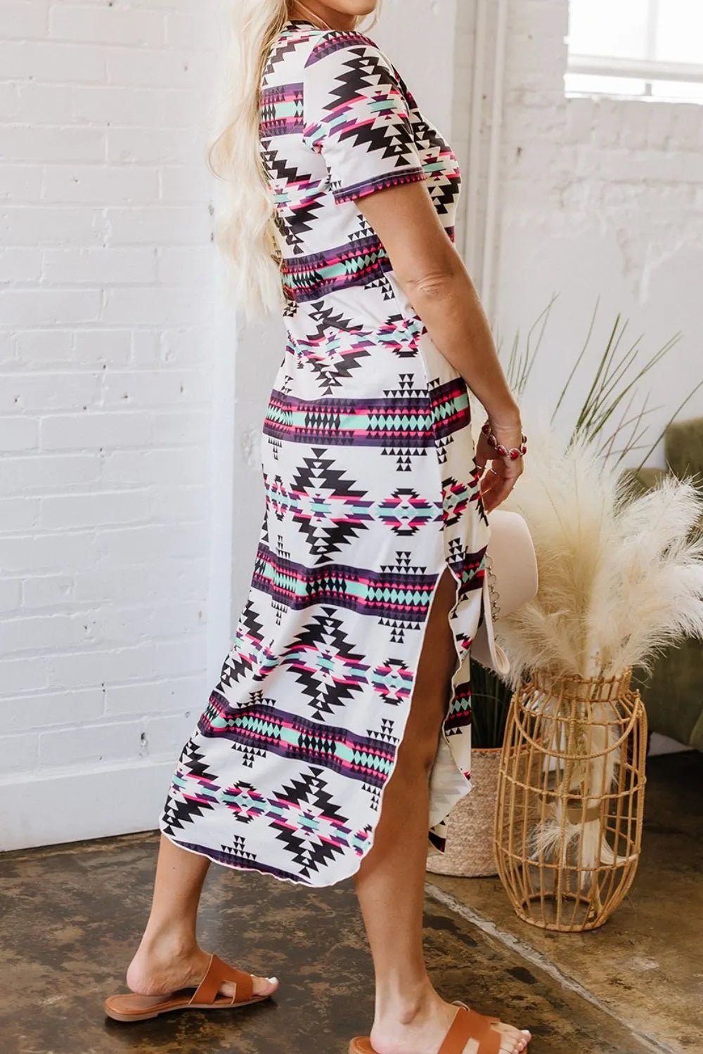 Aztec Print V-Neck Midi Dress - adritiX