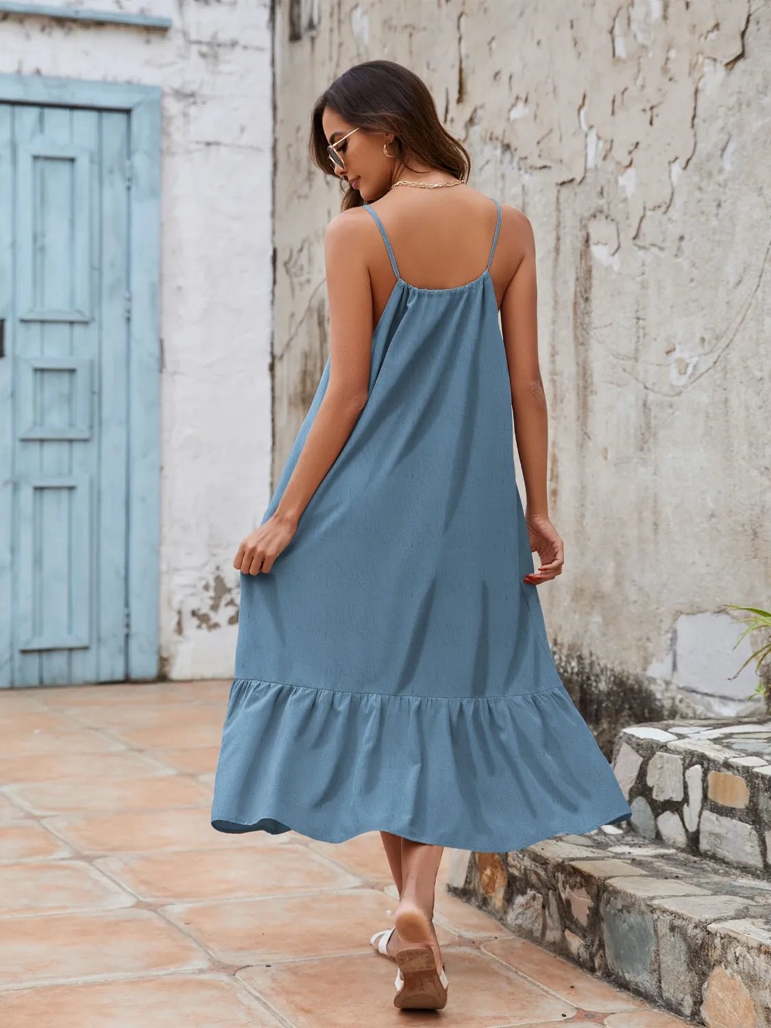 Ruffled Hem Midi Cami Dress - adritiX