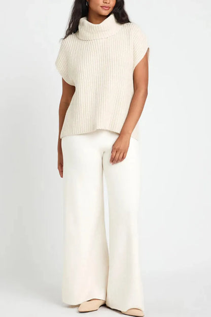 Slit Turtleneck Cap Sleeve Sweater - adritiX