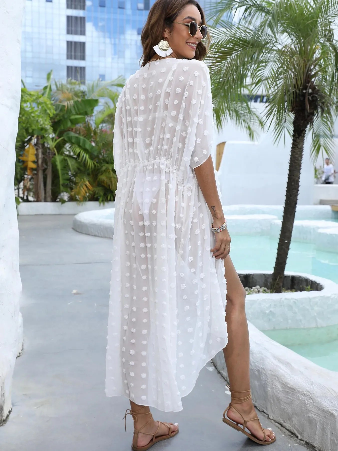Swiss Dot Sheer Beach Cover Up Maxi Dress - adritiX
