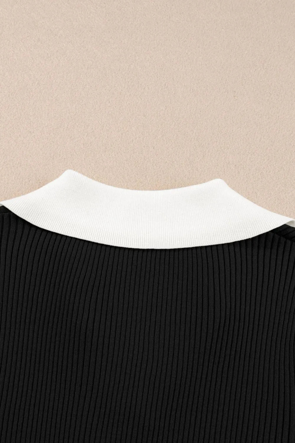 Contrast Collared Neck Ribbed Knit Top - adritiX