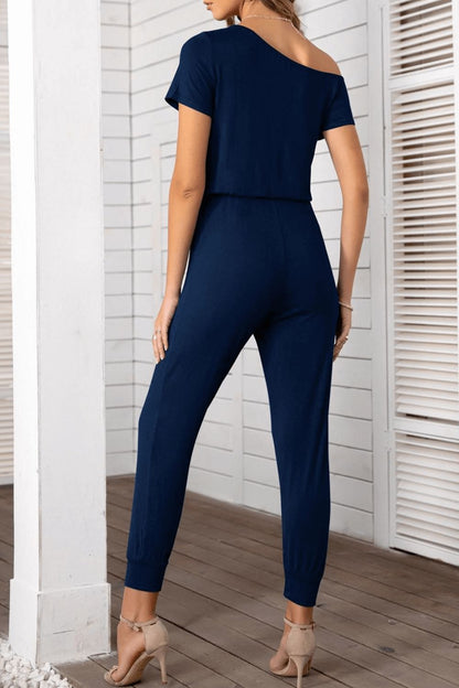 Elegant Asymmetrical Neck Short Sleeve Jumpsuit - adritiX