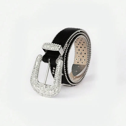 PU Leather Inlaid Rhinestone Belt - adritiX