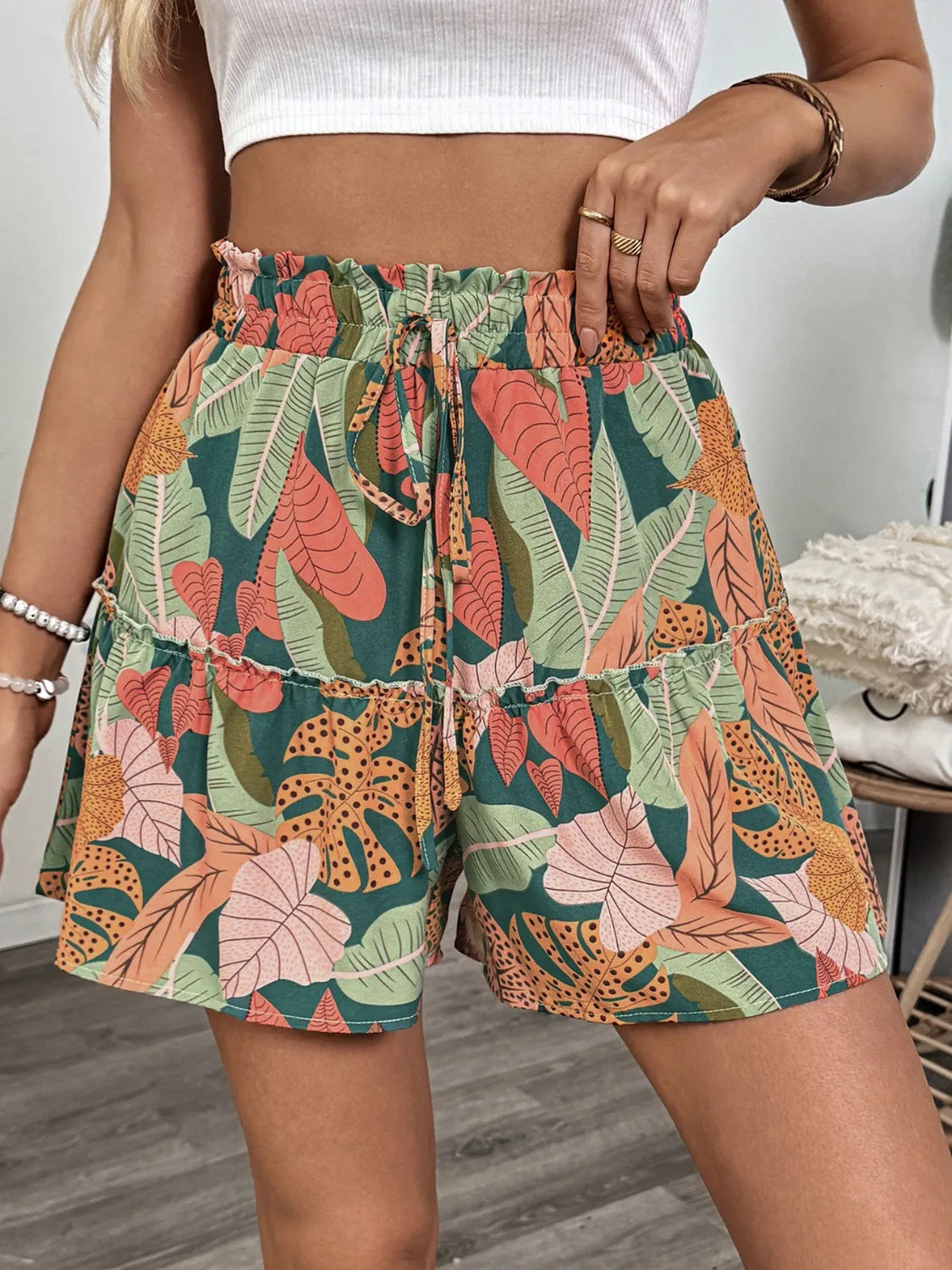 Tropical Print High Waist Shorts - adritiX