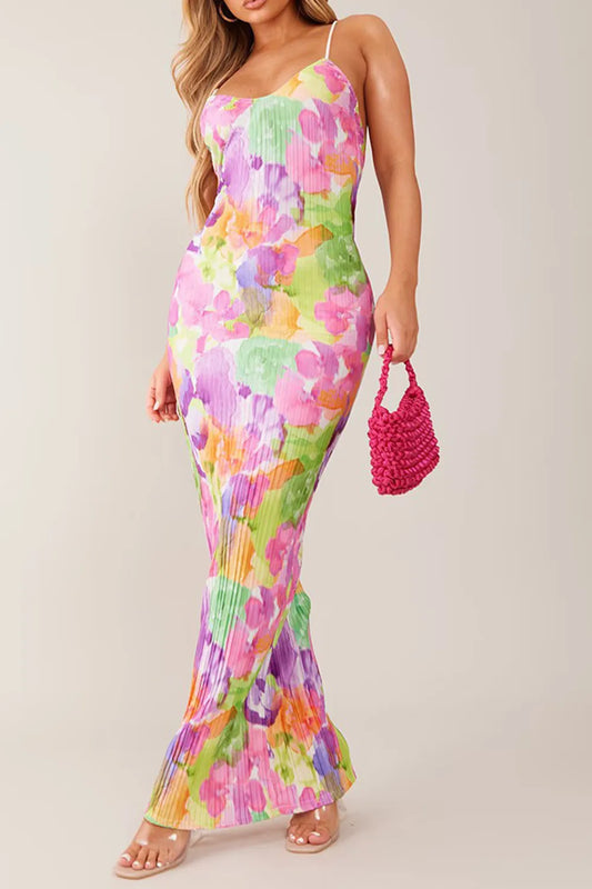 Elegant Backless Printed Maxi Cami Dress - adritiX
