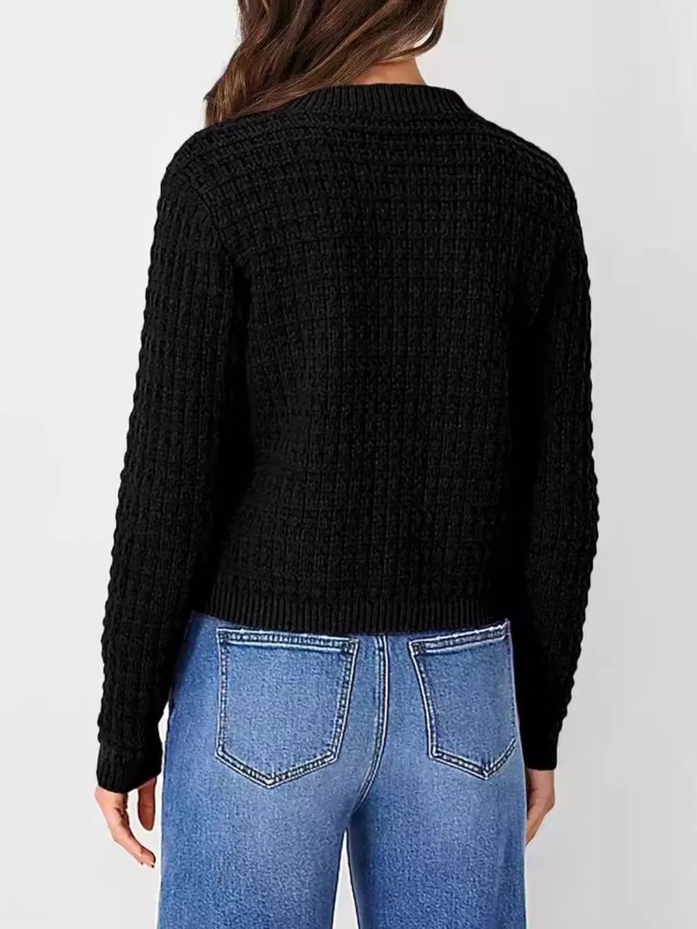 Button Up Round Neck Long Sleeve Cardigan - adritiX