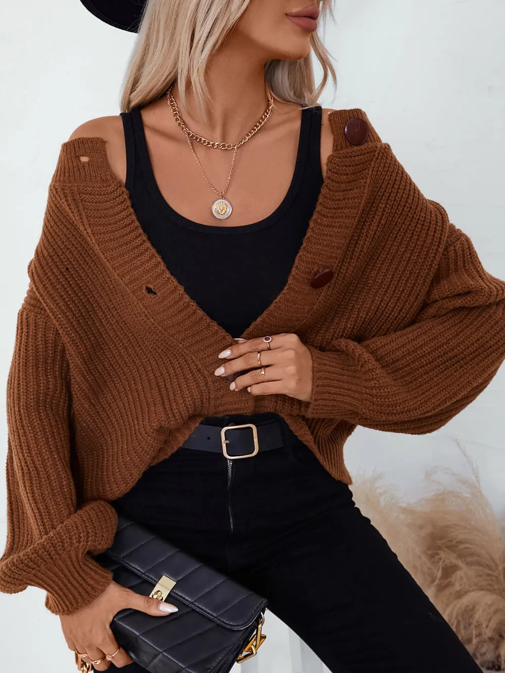 Button Down Long Sleeve Cardigan - adritiX