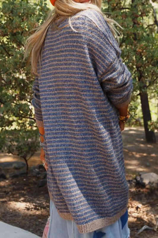 Open Front Long Sleeve Striped Cardigan - adritiX
