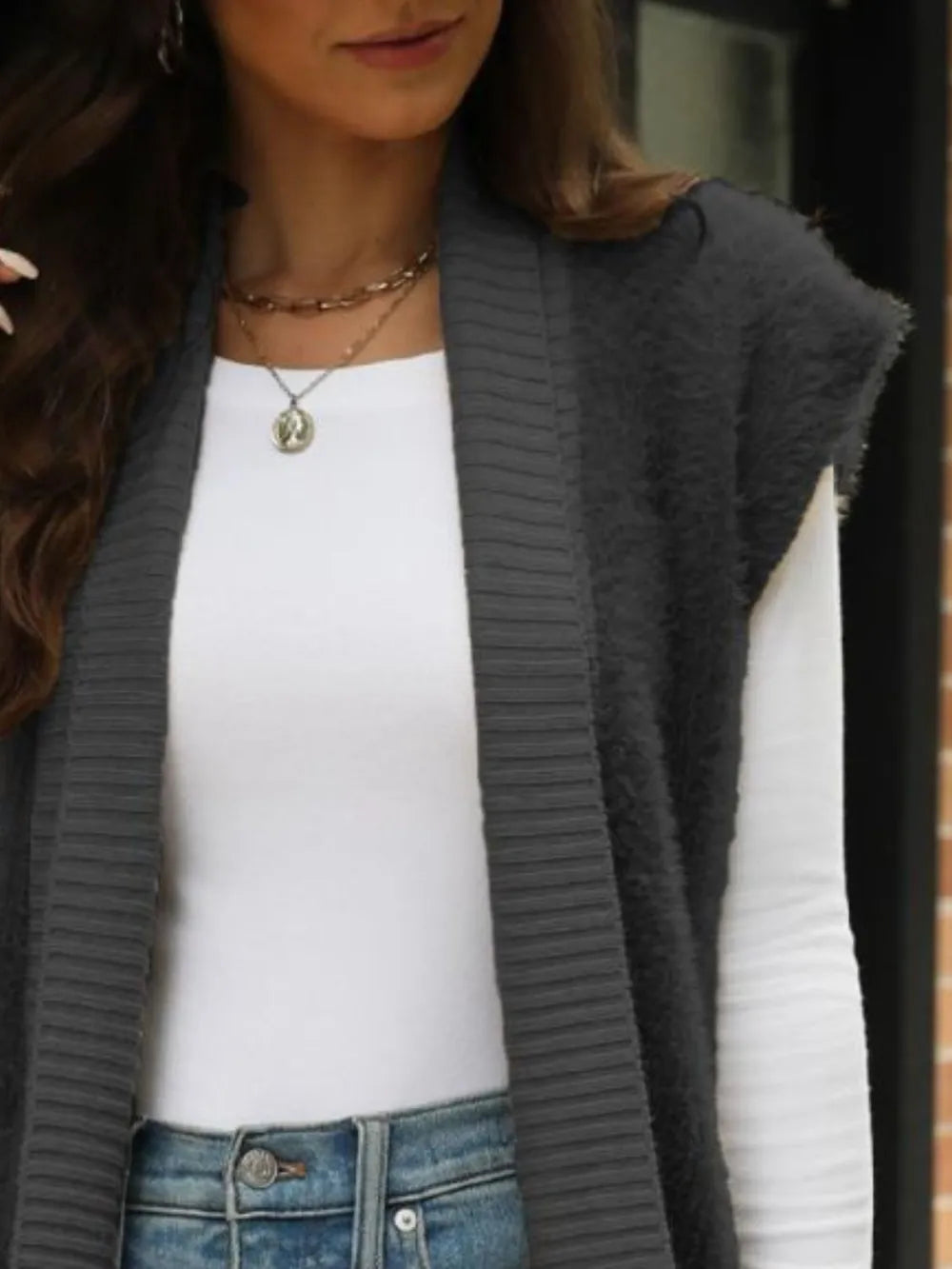 Pocketed Open Front Cap Sleeve Cardigan - adritiX