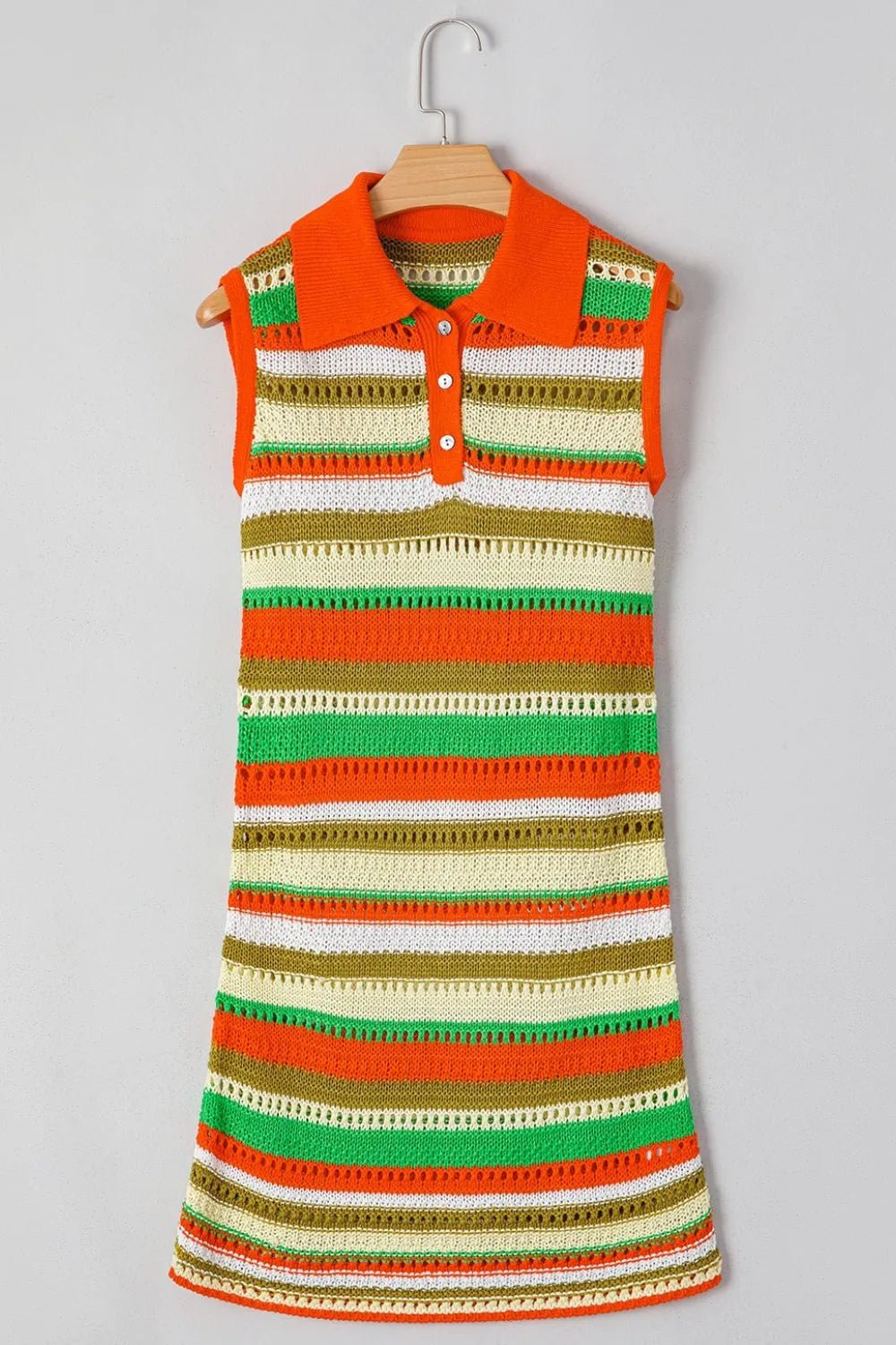 Openwork Stripe Sleeveless Sweater Dress - adritiX