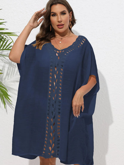 Crochet Trim V-Neck Beach Cover Up Dress - adritiX