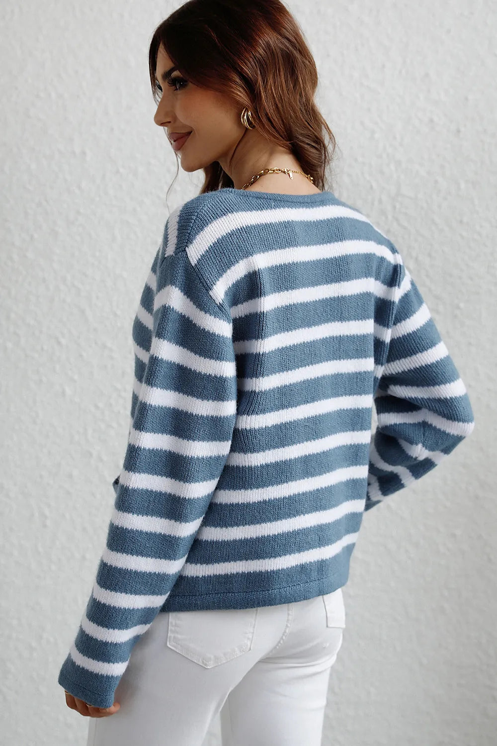 Striped Button Down Long Sleeve Cardigan - adritiX