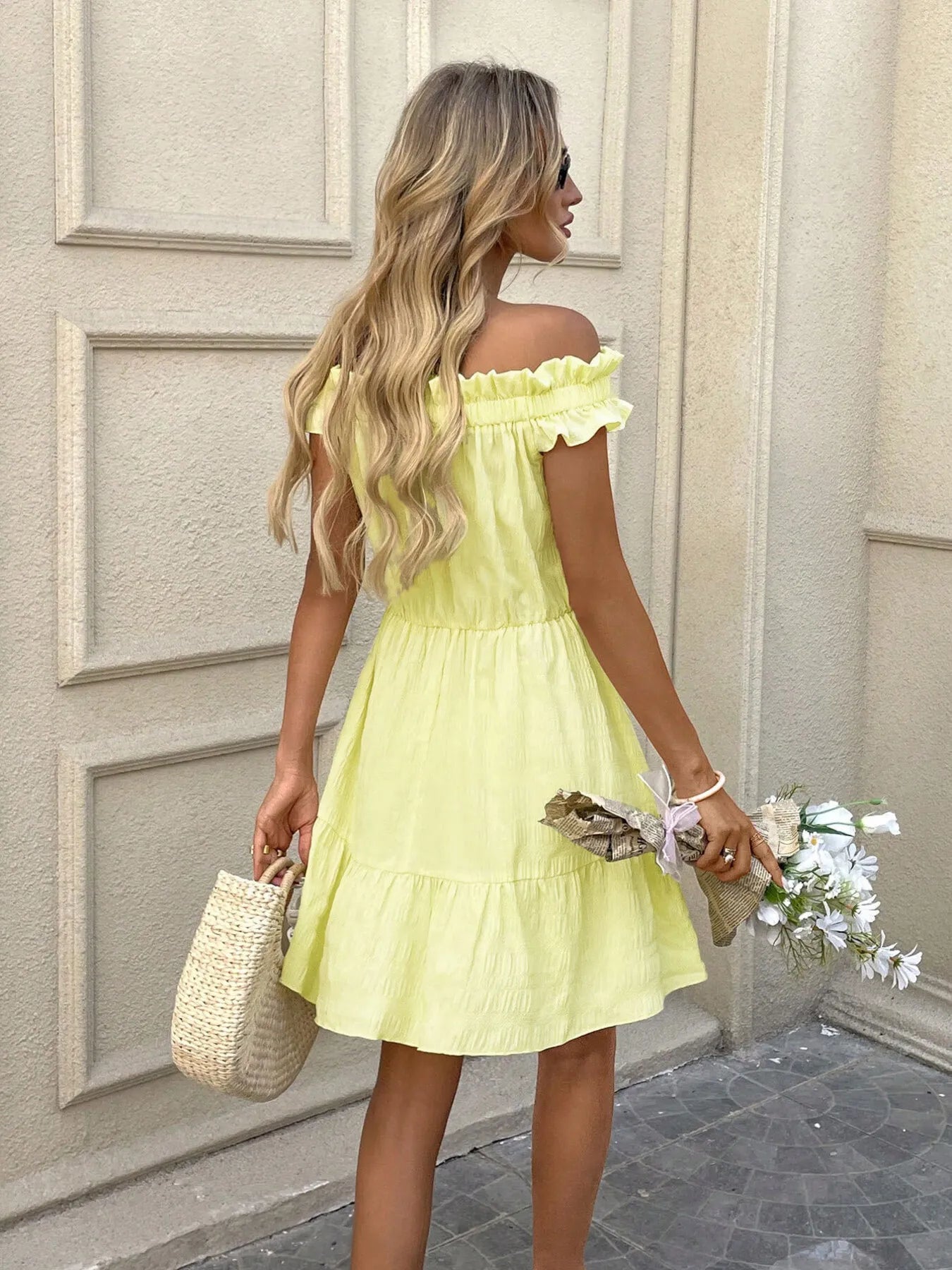 Off-Shoulder Ruffle Hem Summer Dress - adritiX